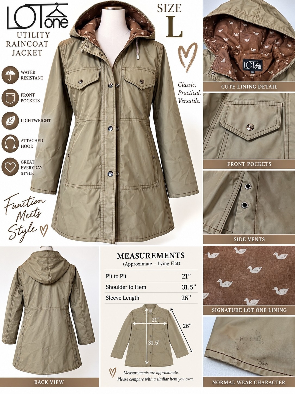 LOT one Women’s Hooded Utility Raincoat – Size L